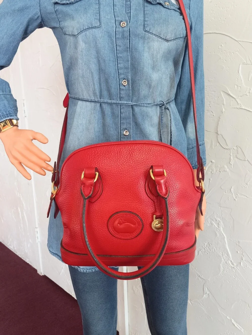 Dooney & Bourke Solid Red Original, 1990s AWL Norfolk, RARE!!!